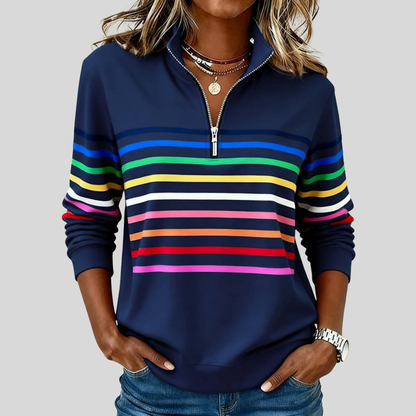Prismette™ | Kleurrijke Gestreepte Quarter-Zip Sweatshirt