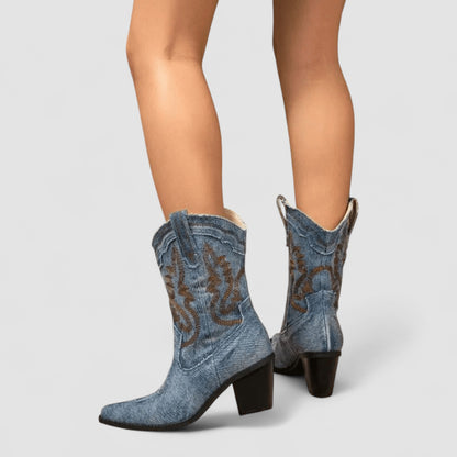 Callie | Geborduurde Western Enkellaarzen