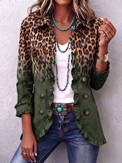 Dominique | Luipaard Ombré Ruches Blazer Jas