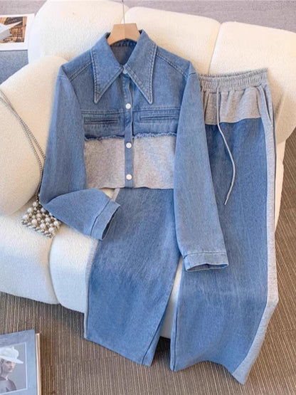 Danielle | Colourblock Cropped Jas & Wijde Pijp Broek Set