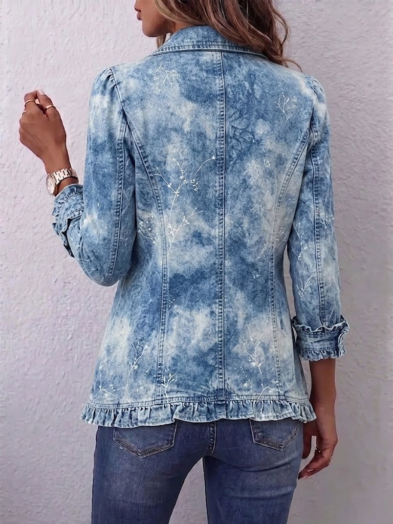 Michèle | Boho Gradiënt Vintage Botanisch Print Ruches Jas