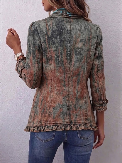 Jeannette | Vintage Gradiënt Getextureerde Print Ruches Jas
