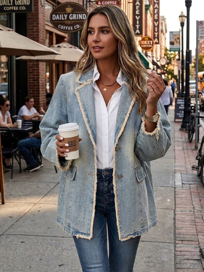 Hélène | Vintage Oversized Blazer met Rauwe Randen